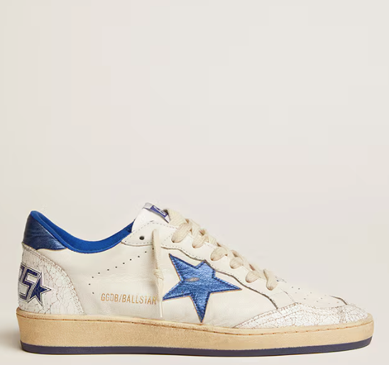 Ball Star in nappa bianca con stella e talloncino in pelle laminata bluette