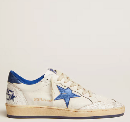 Ball Star in nappa bianca con stella e talloncino in pelle laminata bluette