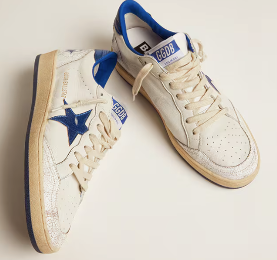 Ball Star in nappa bianca con stella e talloncino in pelle laminata bluette