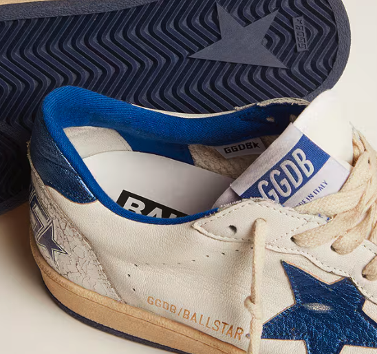 Ball Star in nappa bianca con stella e talloncino in pelle laminata bluette