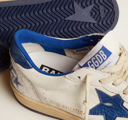 Ball Star in nappa bianca con stella e talloncino in pelle laminata bluette