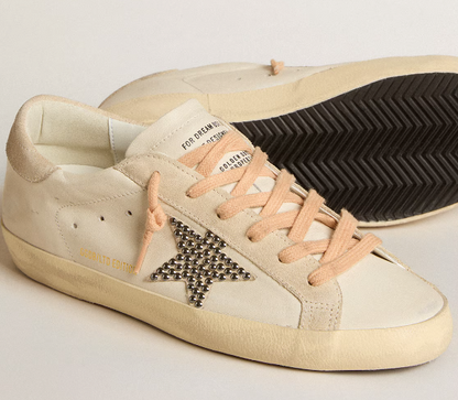 Super-Star LTD in pelle con stella in suede beige con borchie Swarovski