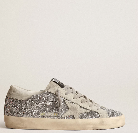 Super-Star Donna in glitter argento con stella in suede grigio ghiaccio