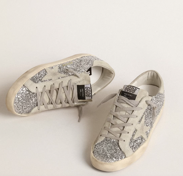 Super-Star Donna in glitter argento con stella in suede grigio ghiaccio